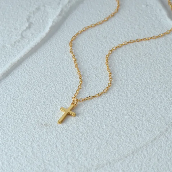 Design S925 Sterling Silver Cross Pendant Necklace Gold Plated Jewelry - 7