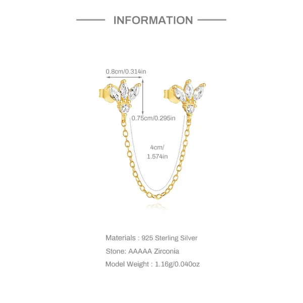 Design S925 Sterling Silver Gold-Plated Pearl Drop Chain Earrings Jewelry - 3