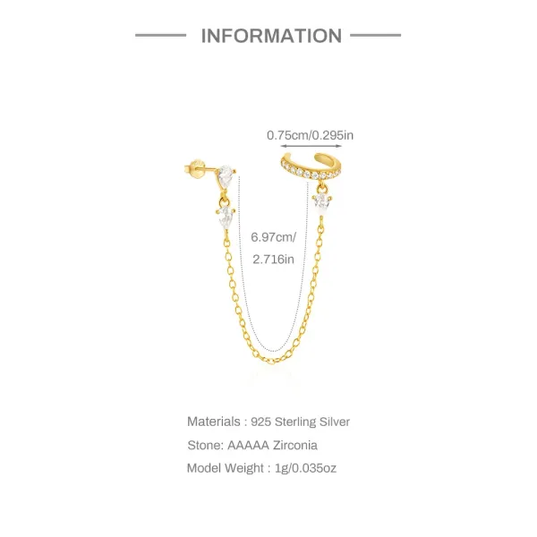 Design S925 Sterling Silver Gold-Plated Pearl Drop Chain Earrings Jewelry - 6