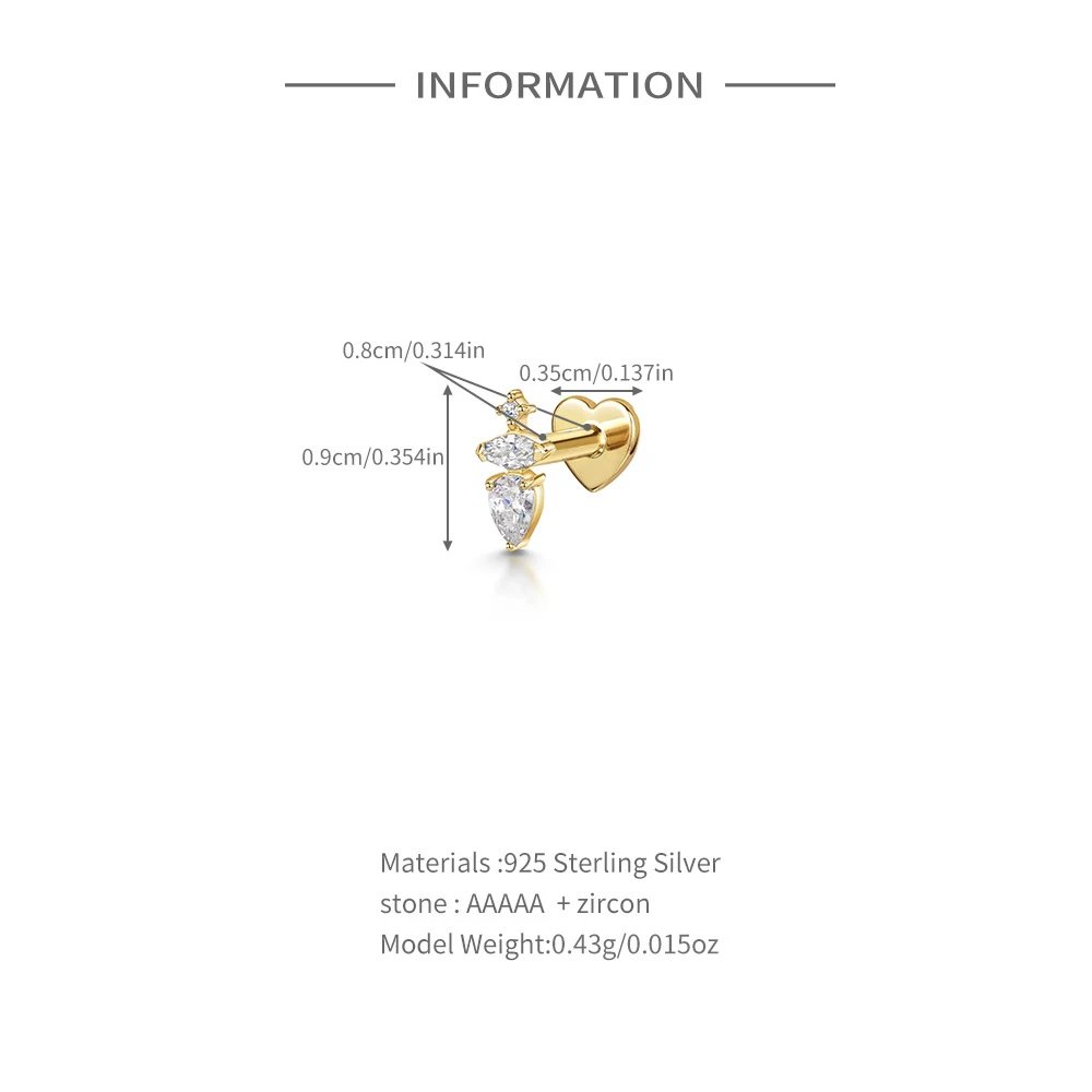 Design S925 Sterling Silver Heart Labret with Marquise and Pear-Cut Cubic Zirconia Earring Jewelry - 5
