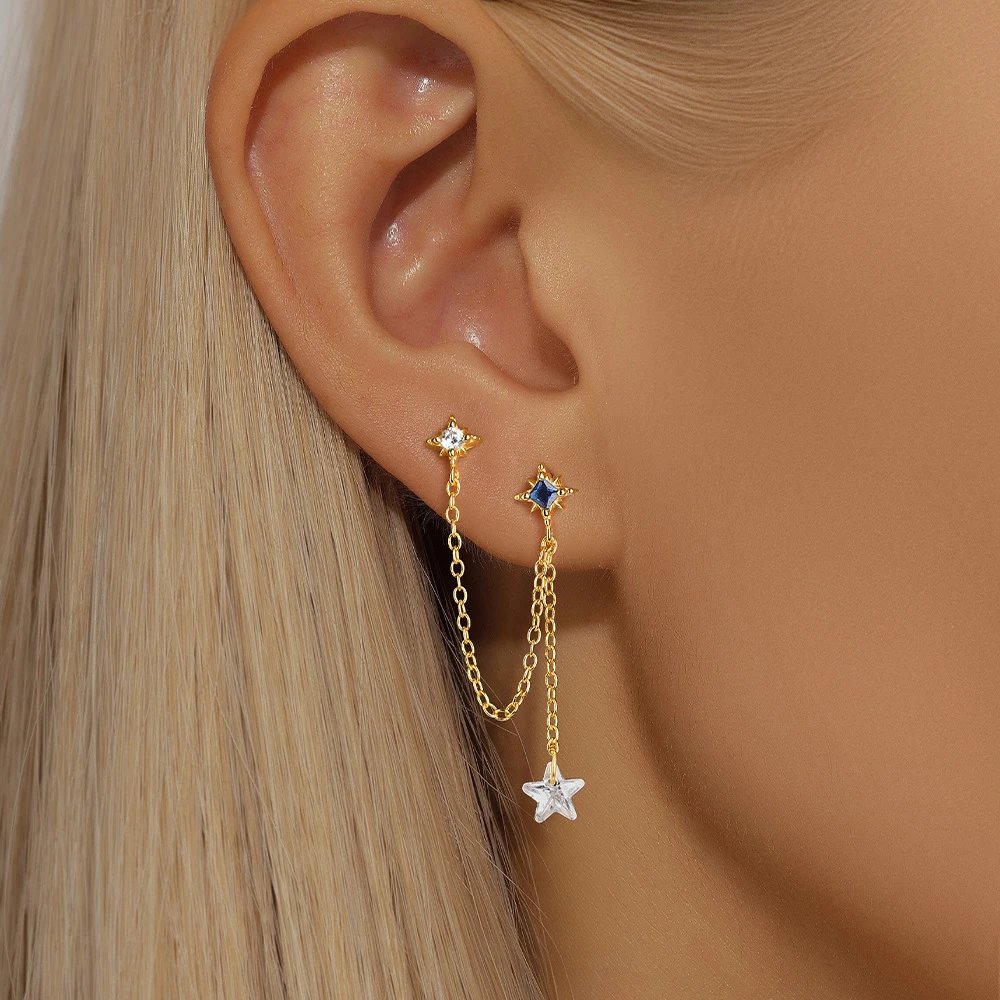Design S925 Sterling Silver Gold-Plated Pearl Drop Chain Earrings Jewelry - 12