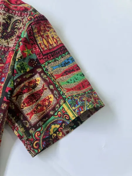 Design Patchwork Print Short-Sleeve Button-Up Shirt Tops Shirt - 11