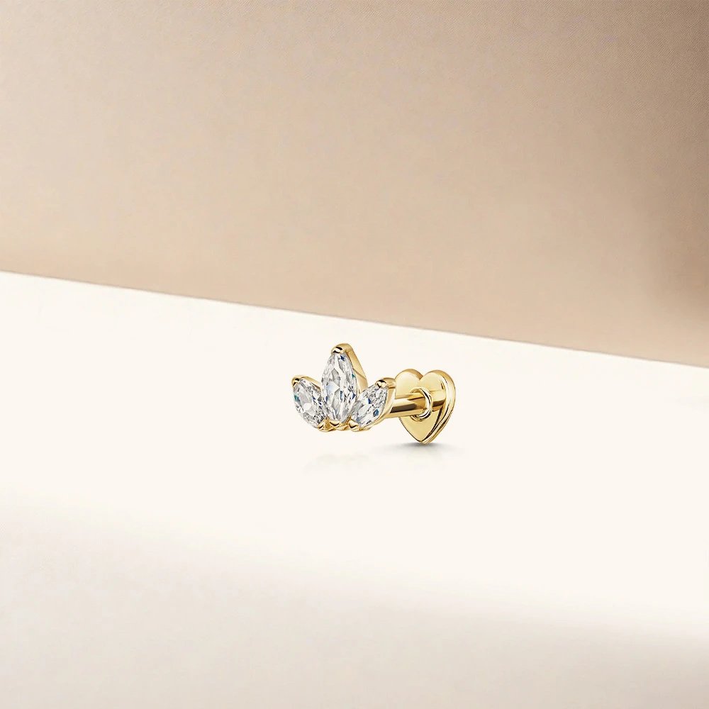 Design S925 Sterling Silver Heart Labret with Marquise and Pear-Cut Cubic Zirconia Earring Jewelry - 29