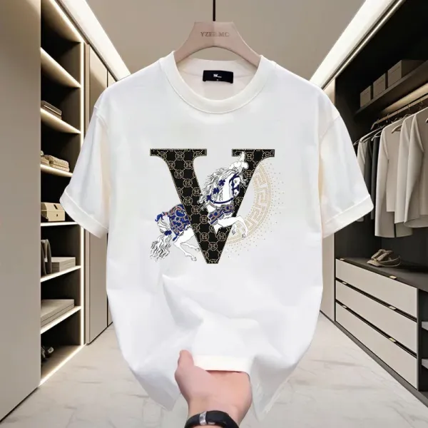 Design YZEE MC V Horse Graphic T-Shirt White T-Shirts - 3