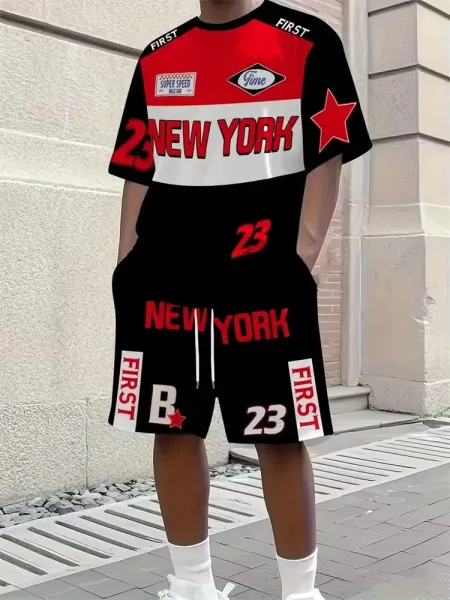 Design New York 23 Graphic Set Black Red White T-Shirt and Shorts - 5