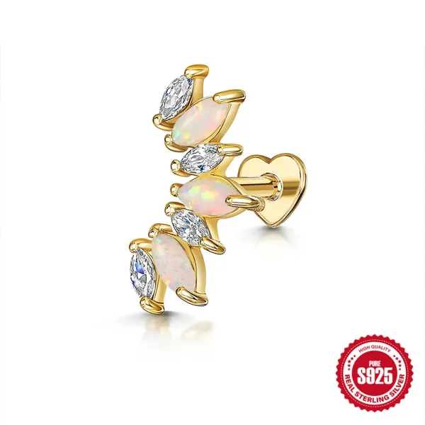 Design S925 Sterling Silver Opal and Cubic Zirconia Heart Back Earring Jewelry - 1
