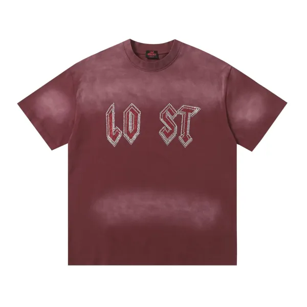 Lost Sins Crystal-Embellished 'LO ST' Graphic T-Shirt Burgundy - 6