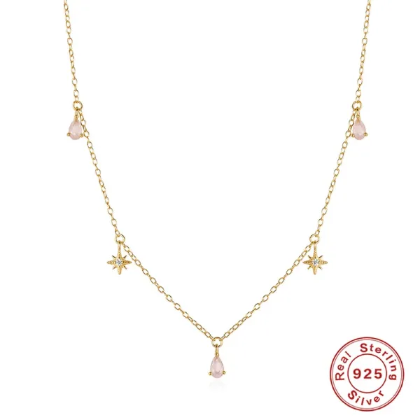 Design Sterling Silver Rose Quartz Star Drop Necklace Jewelry - 1