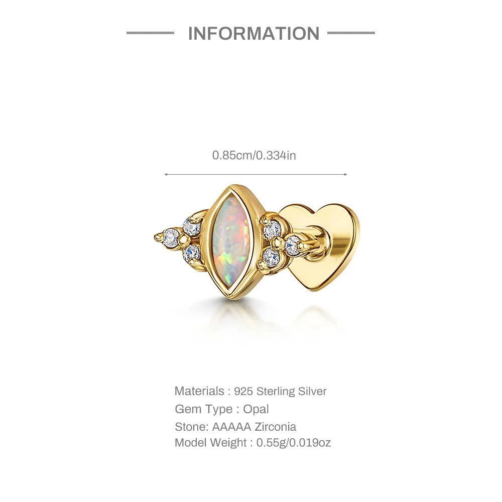 Design Opal Marquise Heart Back Earring Gold Jewelry - 7