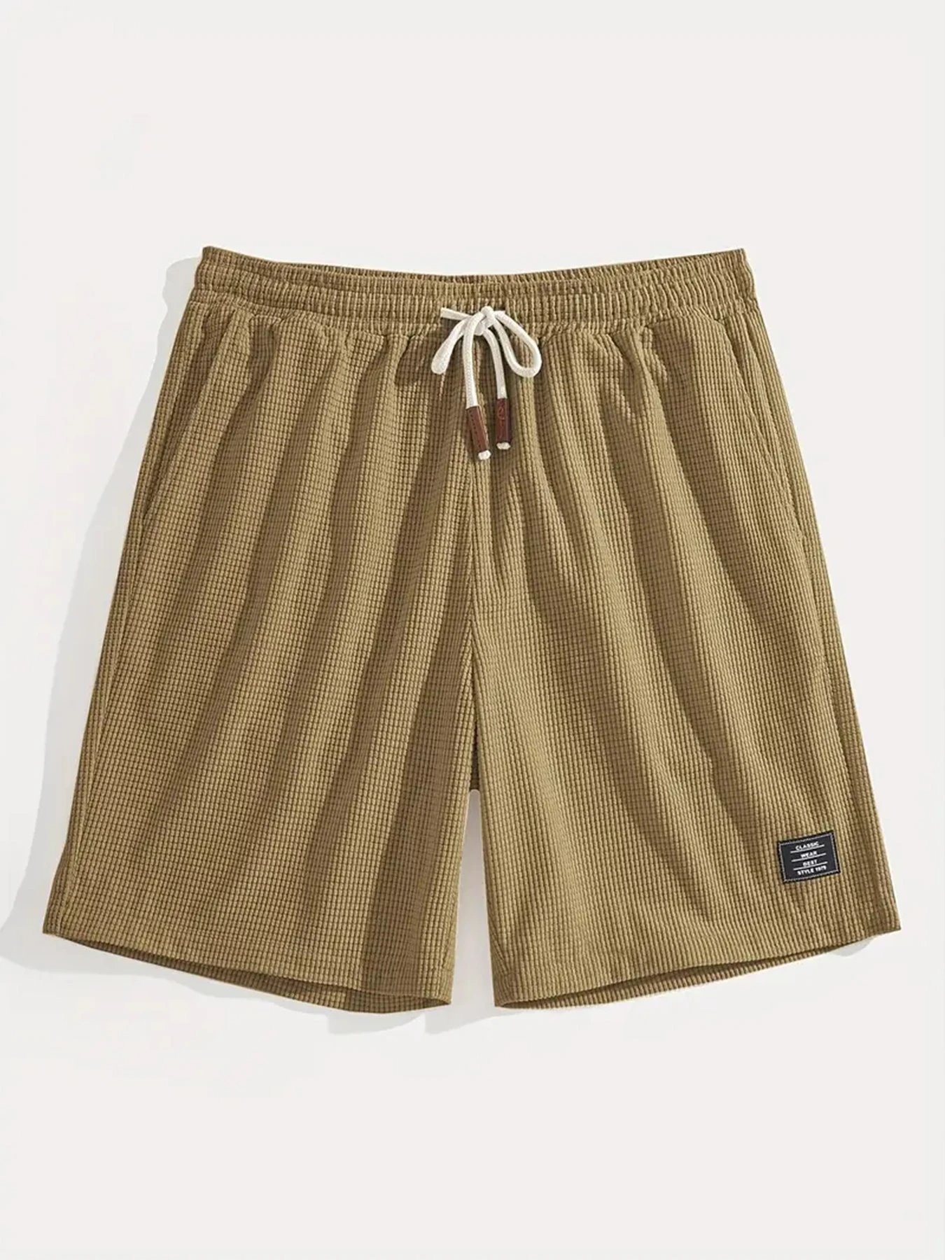 Design Waffle Texture Drawstring Shorts Olive Green Shorts - 17