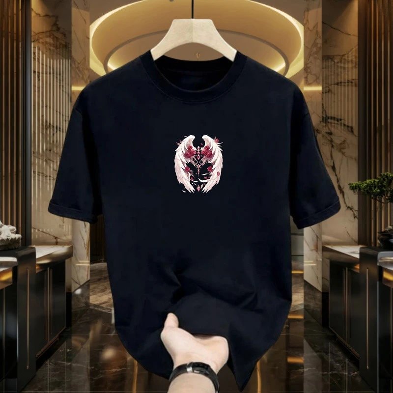 Design Angel Wings Rose Graphic Black T-Shirt - 4