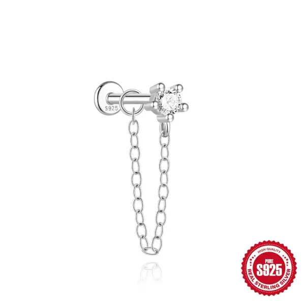 Design S925 Sterling Silver CZ Chain Dangle Labret Piercing Jewelry - 1