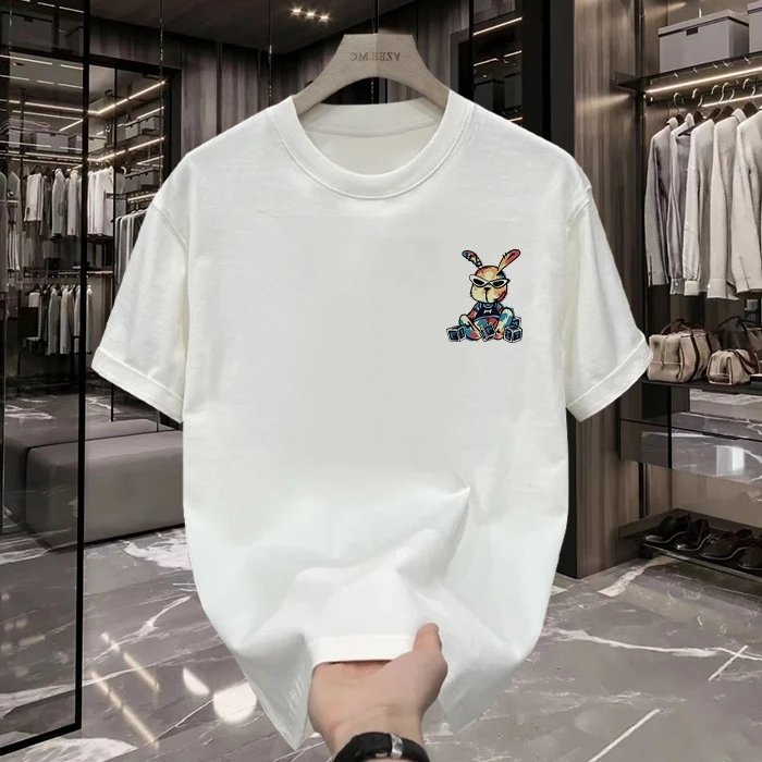 Design Rabbit Graffiti Print White T-Shirt - 10