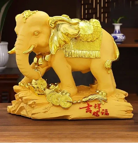 Design Wood Carved Elephant Ornament with Ancient Coins and Auspicious Inscription Decorative Sculpture Accessories - 7