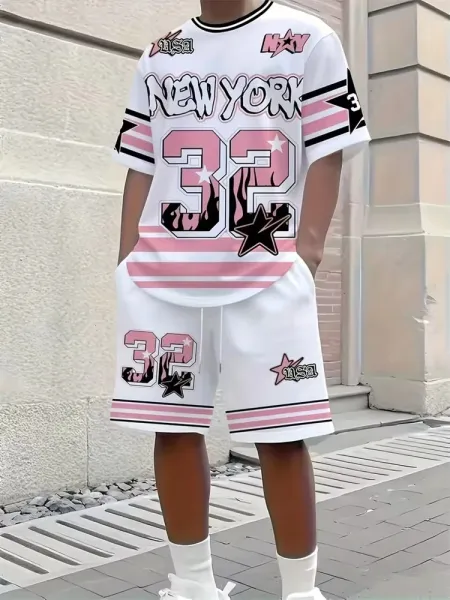 Design New York 23 Graphic Set Black Red White T-Shirt and Shorts - 9