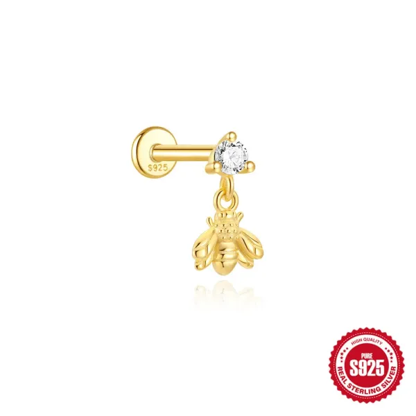 Design S925 Sterling Silver Bee Charm Labret Piercing with Cubic Zirconia Jewelry - 1