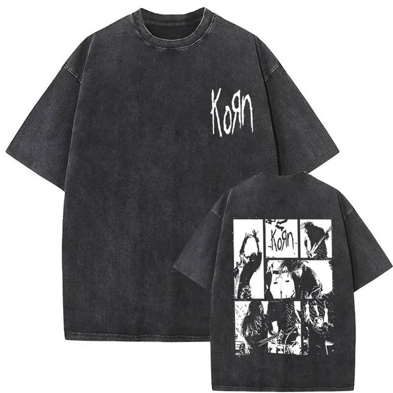 Metal Vintage Washed Korn Rock Print T-Shirt