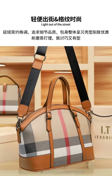 Burberry Check Print Boston Bag Tan Handbags - 3