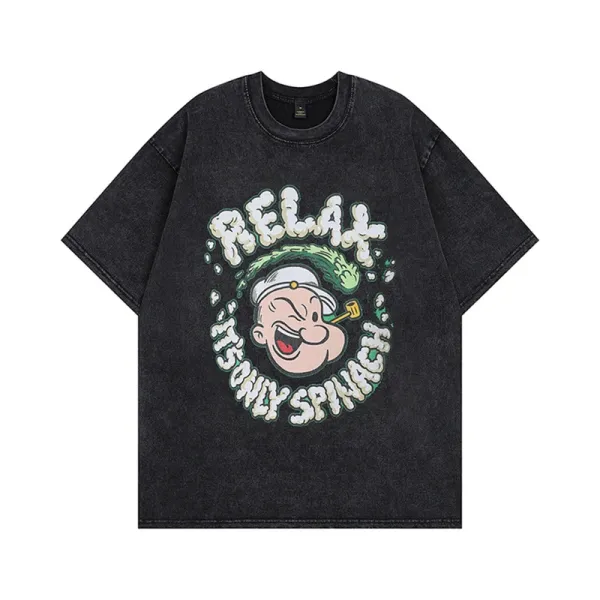 Design Popeye x Spinach Relax Graphic Oversized T-Shirt Black T-Shirts - 1