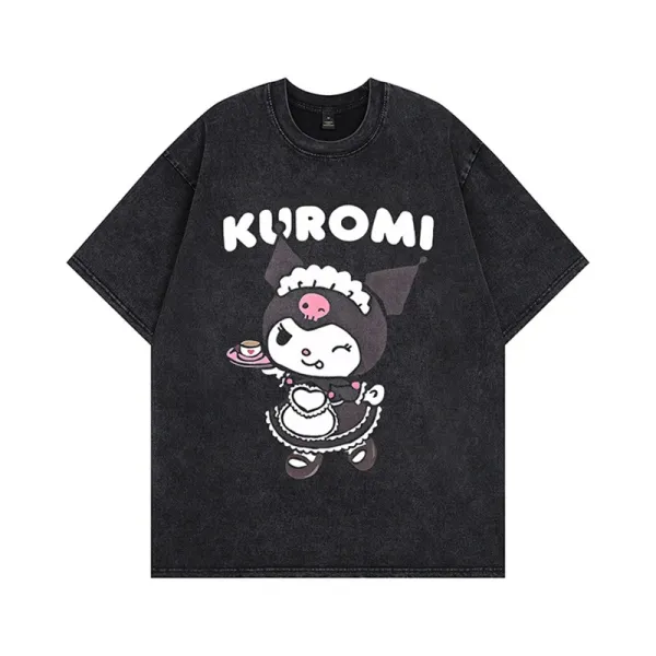 Sanrio Kuromi Maid Graphic Oversized T-Shirt Black - 1