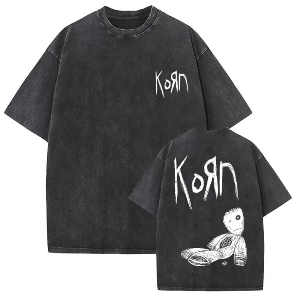 Design Korn Band Logo Distressed Black T-Shirt T-Shirts - 1