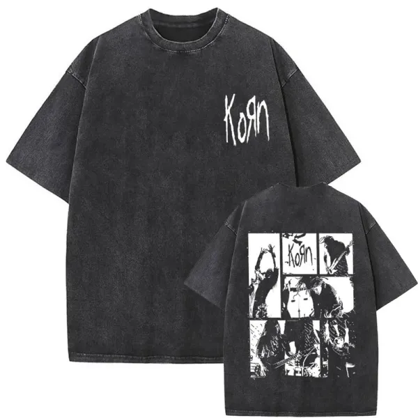 Design Korn Band Graphic Washed Black T-Shirt T-Shirts - 1