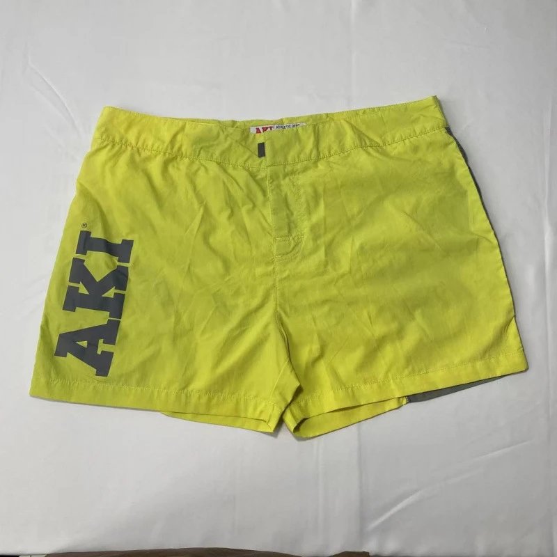 AKA Fashion AKI Logo Print Neon Yellow Swim Shorts Swimwear