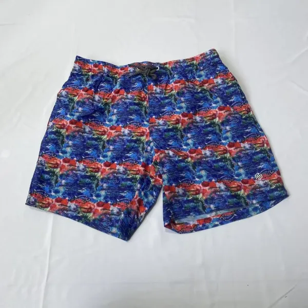 Design Striped Swim Trunks Rust and White Shorts Swimwear - 2