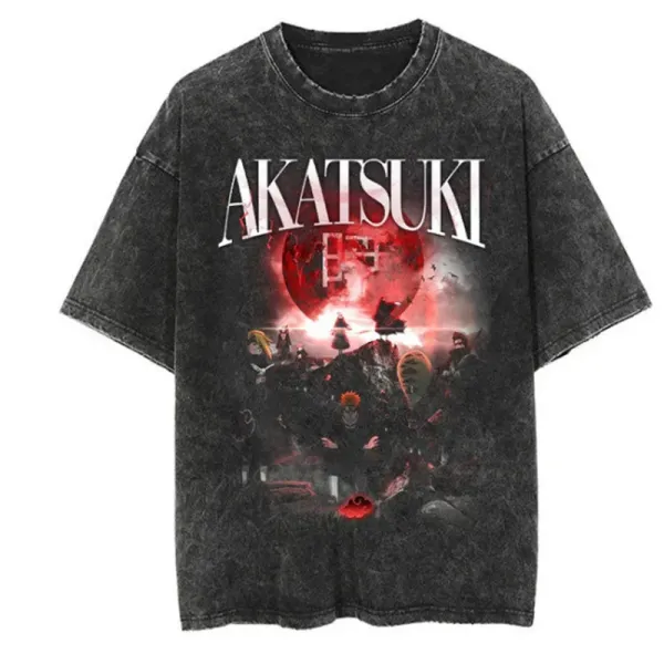 Design Akatsuki Graphic Print Acid Wash Black T-Shirt T-Shirts - 1