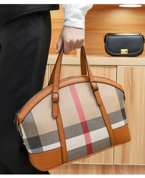 Burberry Check Print Boston Bag Tan Handbags - 12