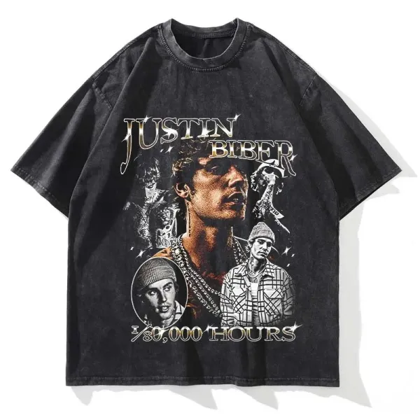 Design Justin Bieber '80,000 Hours' Graphic T-Shirt Black T-Shirts - 1
