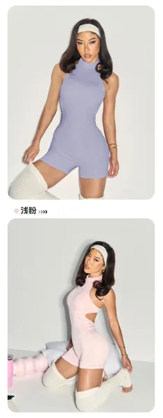 Design Cut-Out Halter Romper Lavender Dress - 10