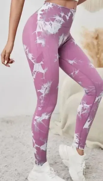 Design Tie-Dye Ribbed High-Waist Leggings Pink - 1