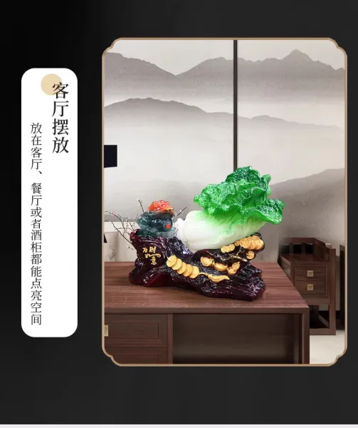 Design Jade Cabbage and Toad Fortune Ornament Green White Red Brown Accessories - 9