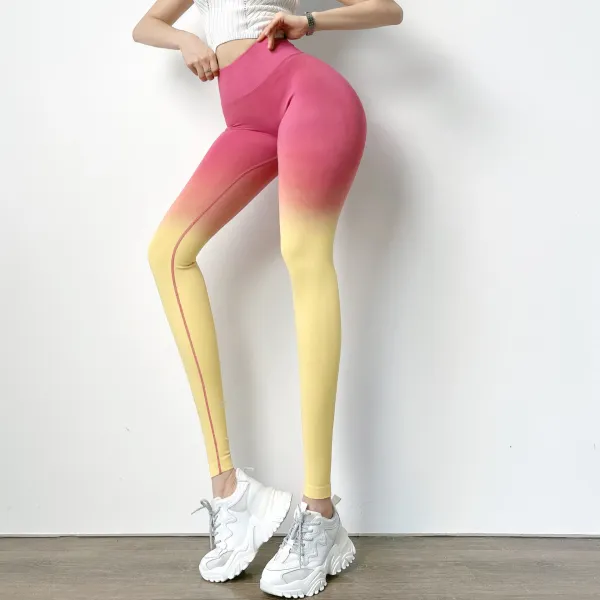Design Gradient Ombre High-Waist Leggings Pink to Yellow - 1