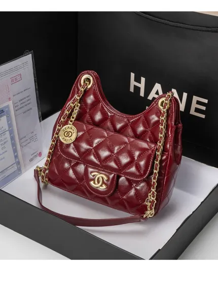 Chanel 22 Bag Burgundy Quilted Lambskin Chain Shoulder Bag - 6