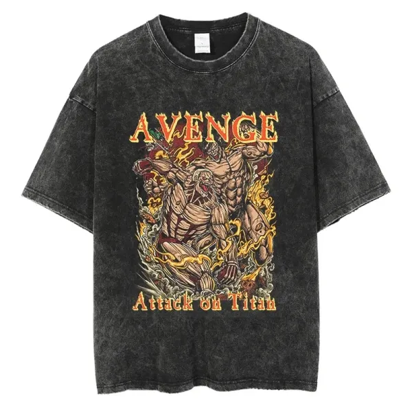 Design Attack on Titan Avenger Graphic Acid Wash T-Shirt - 1