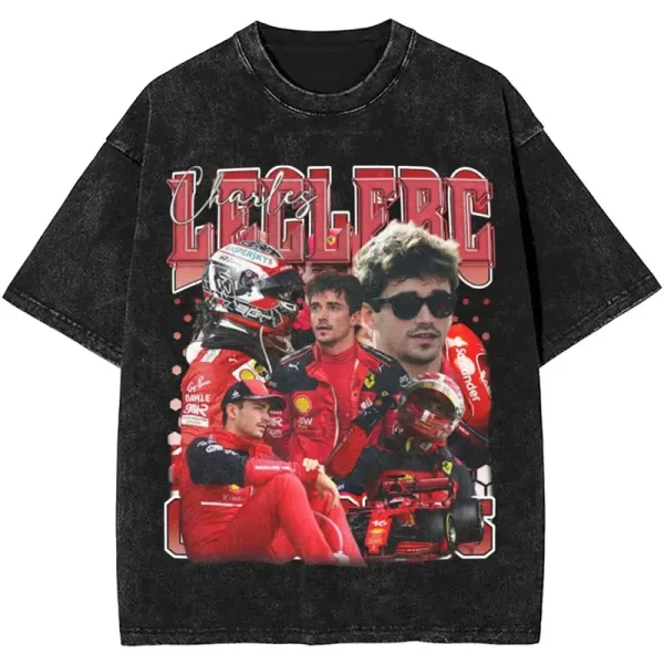 Ferrari Charles Leclerc Collage Print Oversized Black T-Shirt - 1