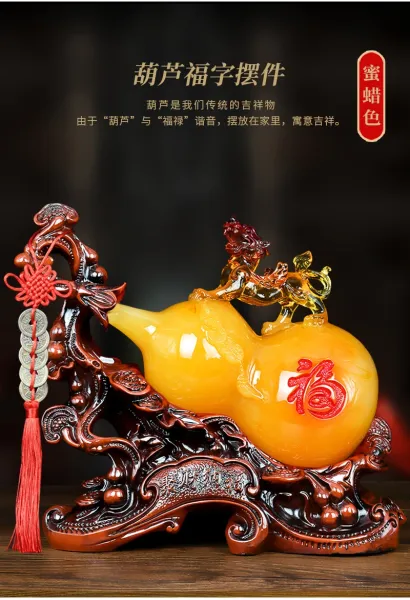 Design Chinese Feng Shui Gourd Ornament with Dragon and Coin Tassel Decor Accessories - 9