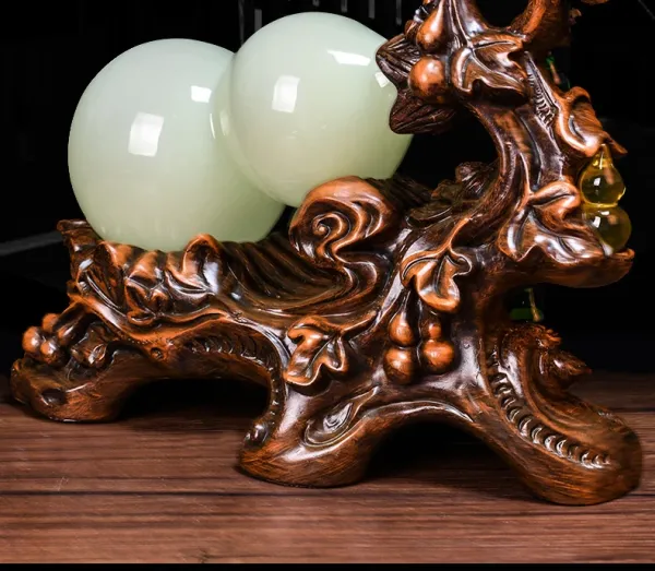 Design Jade Gourd Ornament with Wooden Base and Chinese Knot Tassel Accessories - 11