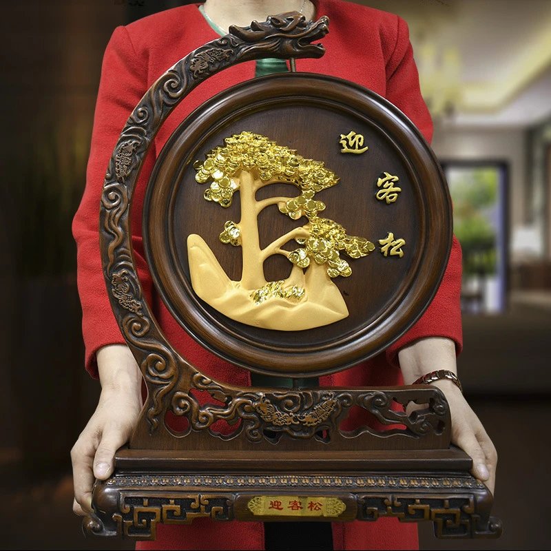 Decorative Wooden Wall Art 'Ying Ke Song' Gold-Leaf Pine