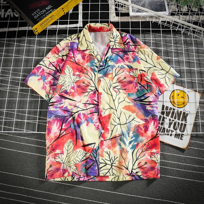 Design Purple Tiger Print Short-Sleeve Button-Up Shirt - 33
