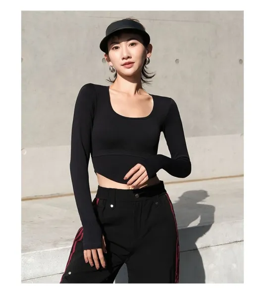 Design Long Sleeve Cropped Top and Track Pants Set in Burgundy - 16