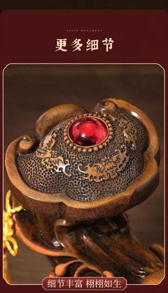 Design Traditional Chinese Wood Carving Ornament 'Fu Lu Ru Yi' with Gourd and Pixiu Accessories - 8