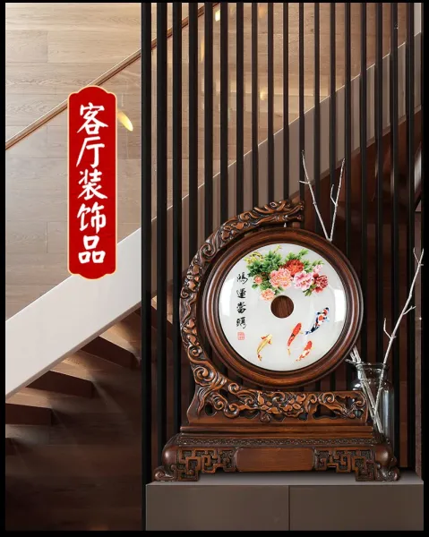 Design Chinese Ceramic Decorative Plate with Dragon Carved Wooden Stand Accessories - 10