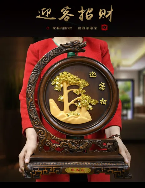 Design Chinese Ceramic Decorative Plate with Dragon Carved Wooden Stand Accessories - 11