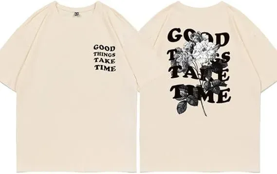 GOOD BRAND Good Things Take Time Floral Graphic T-Shirt Beige - 1