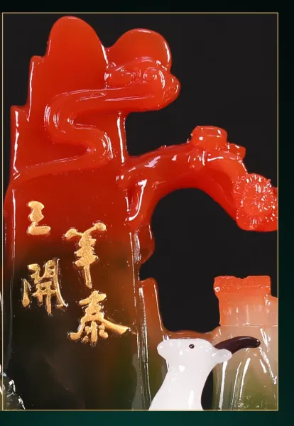 Design Three Deer Jade Mountain Sculpture with Auspicious Inscriptions Decorative Figurine Accessories - 15