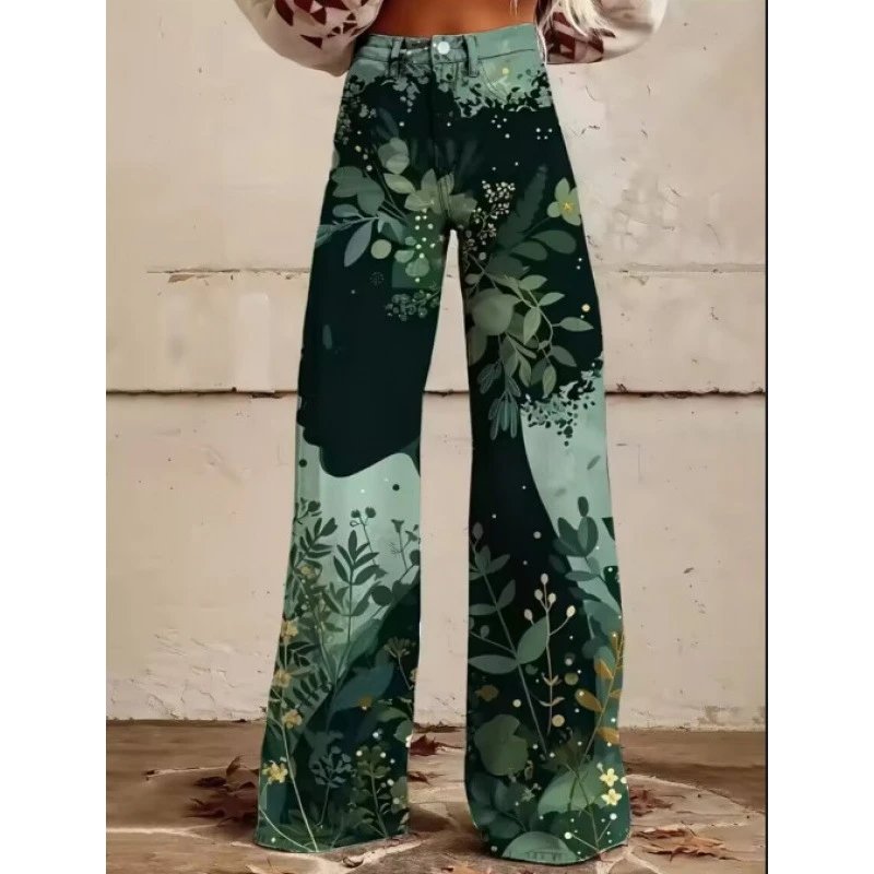 Design Floral Print Wide-Leg Jeans Green Multicolor