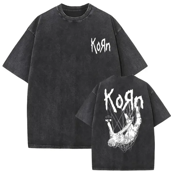 Design Korn Band Graphic Distressed Black T-Shirt T-Shirts - 1